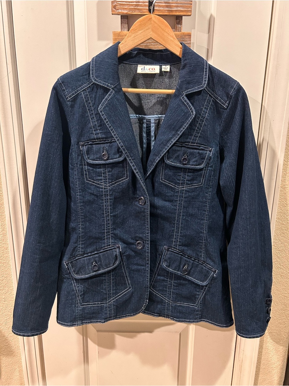 Denim & Co Dark Indigo Denim Blazer Jacket Jean Coat